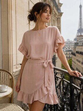 Aritzia Wilfred Ninette Dress Ruffle Tie Waist Light Pink Size XS